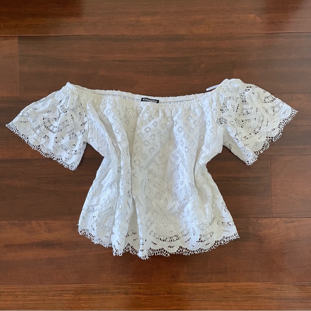 Express White Flutter Sleeve Off-Shoulder Top